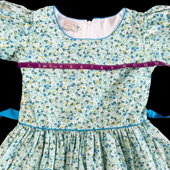 Vintage girls dress spring summer Floral Blue Green Dress sz 6 7 1014 - Picture 8 of 13
